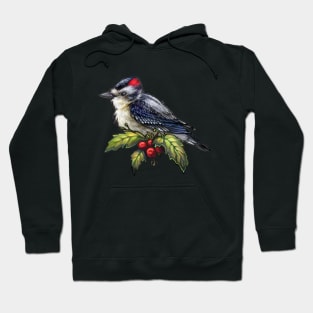 Holiday Bird Downy Woodpecker Hoodie